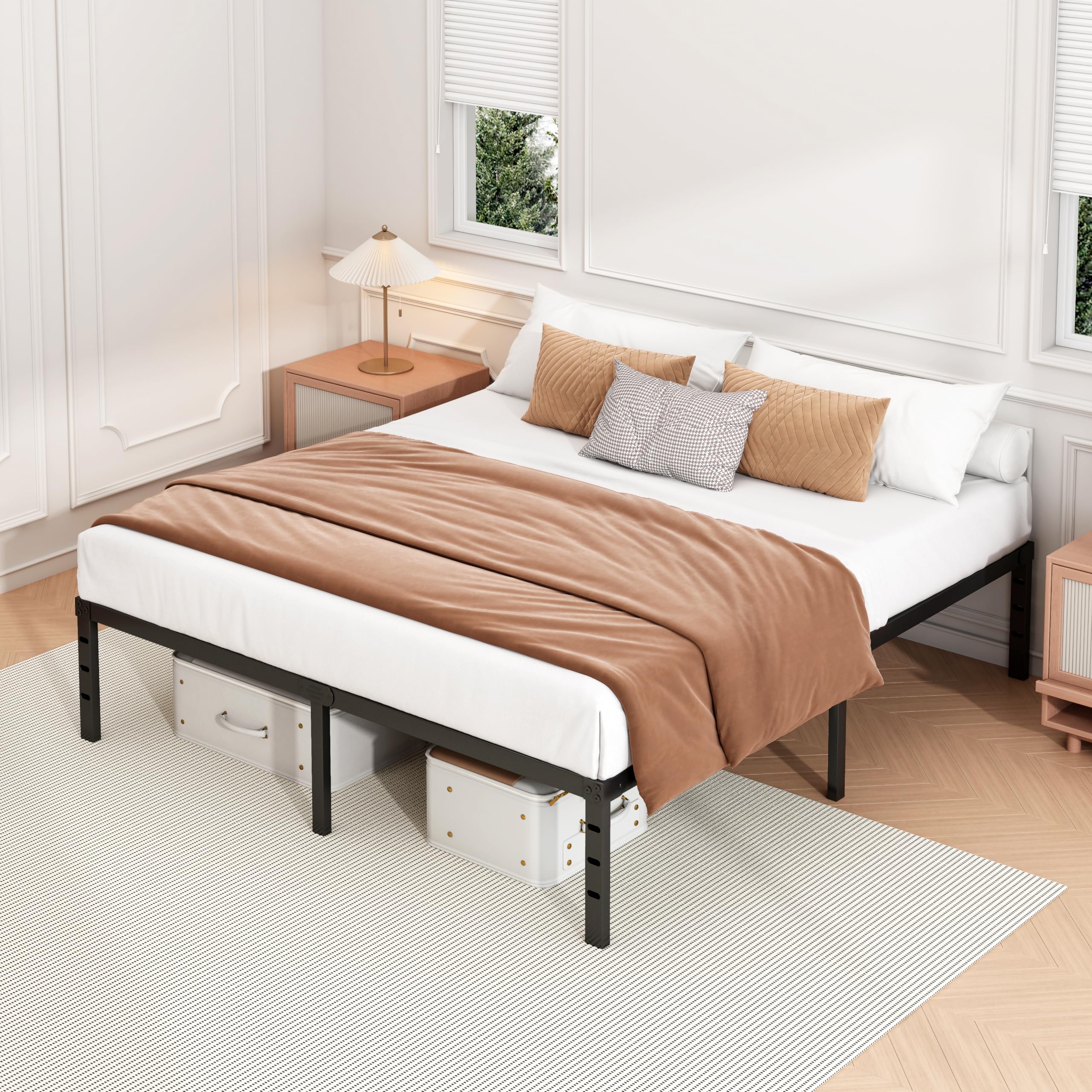 Hafenpo under-bed storage view showing 12-inch clearance and organized space