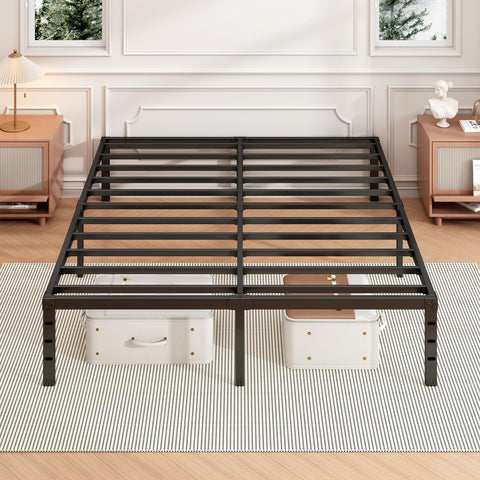 Hafenpo metal platform queen bed for easy mattress setup.