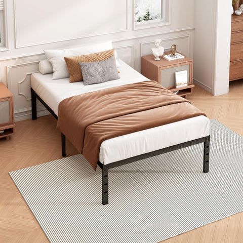 Hafenpo twin bed frame matte black finish blends with room decor.