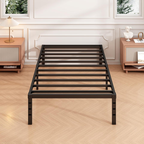 Hafenpo twin bed frame top-down assembly view highlights easy setup and fast installation.