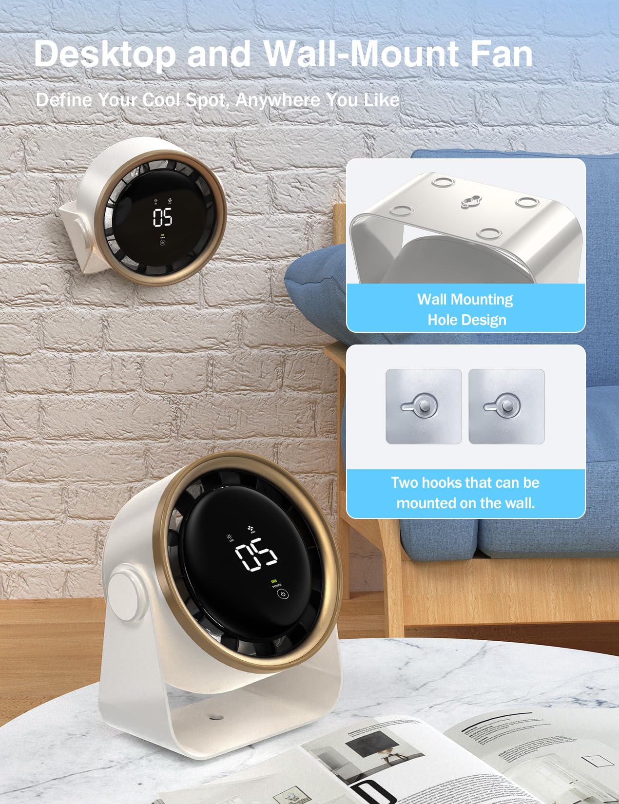 HAGEDAWN small desk fan LED light on providing ambient glow for night use