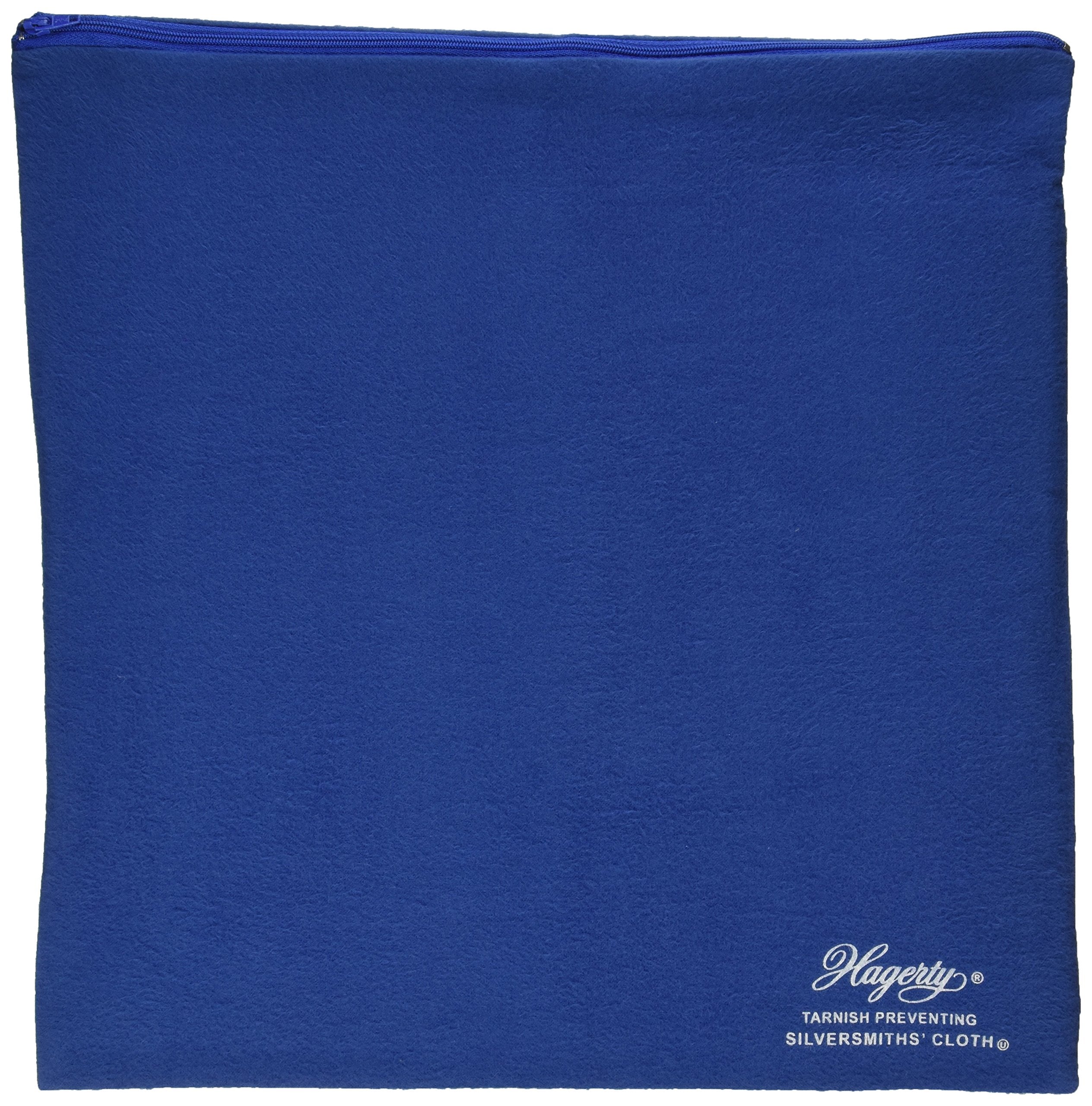 Hagerty Silver Keeper Holloware Bag in blue protects silverware from tarnish during storage.
