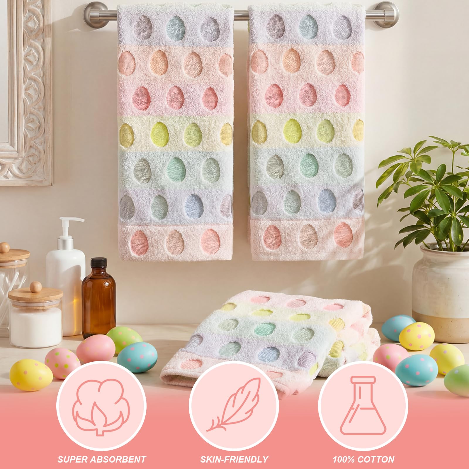 Hahafelt 3pc Easter towel set adds seasonal charm with durable cotton.