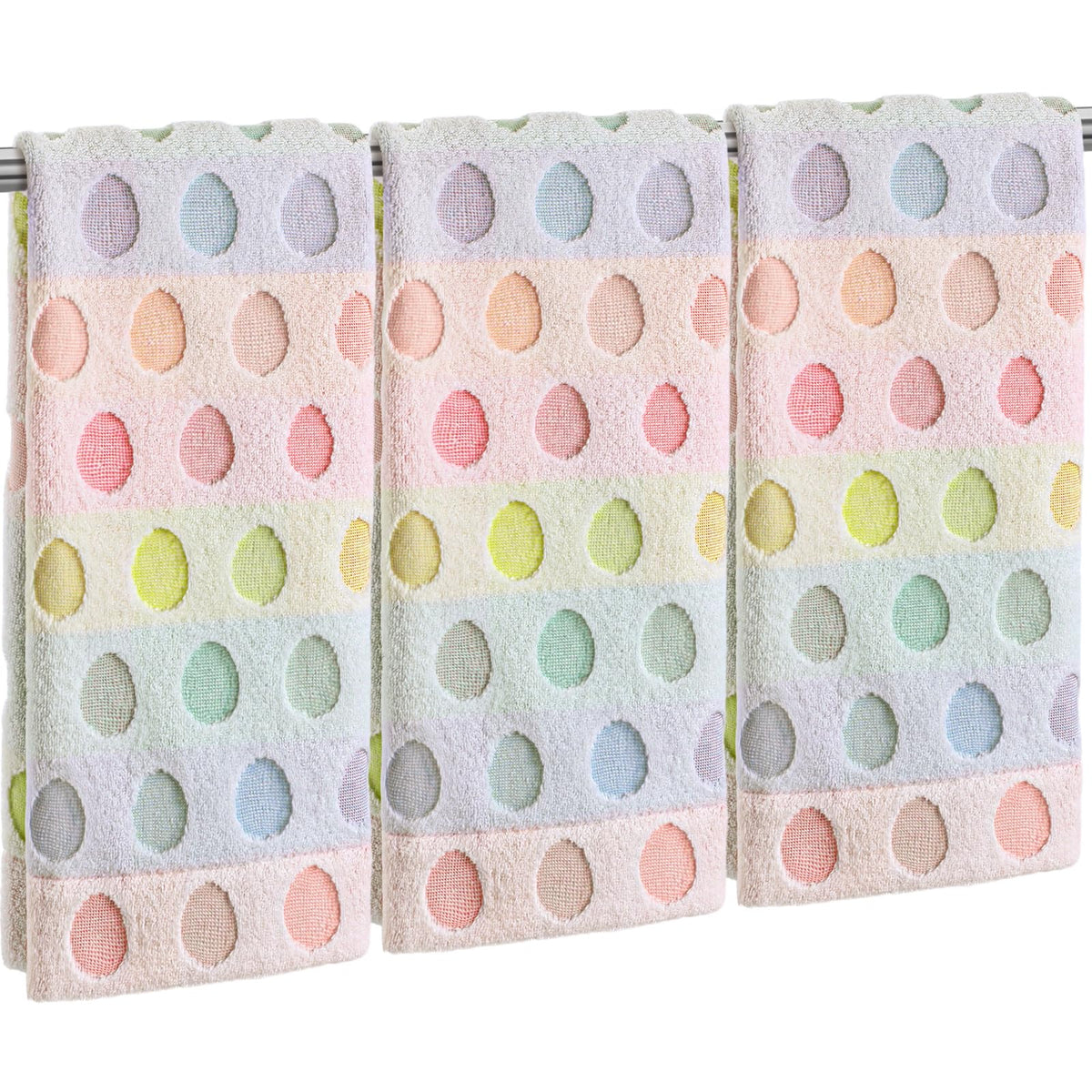 Hahafelt Easter hand towel with pastel egg pattern, highly absorbent for daily use.