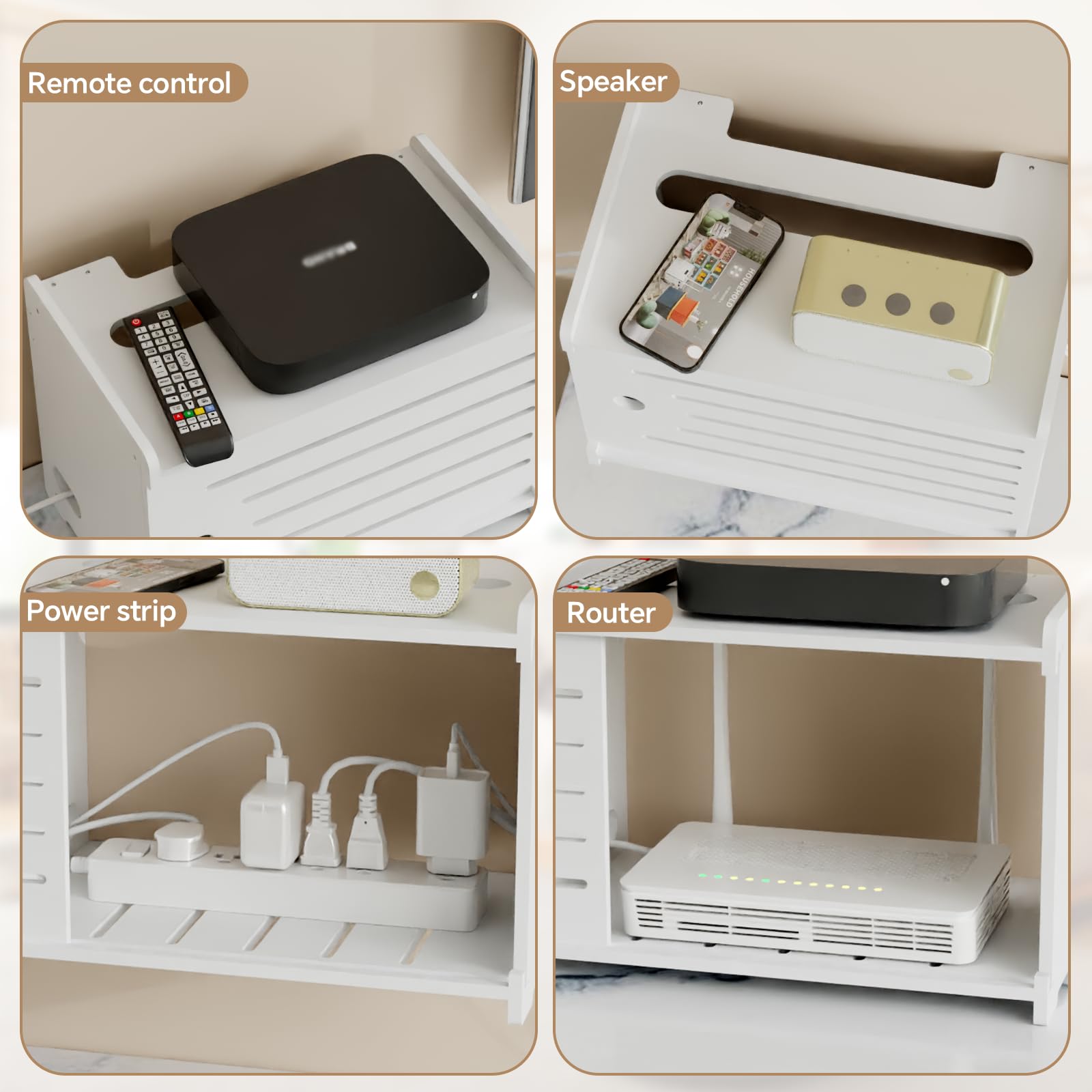 HAIDAIYA wooden router storage box wall-mount saves space in small rooms.