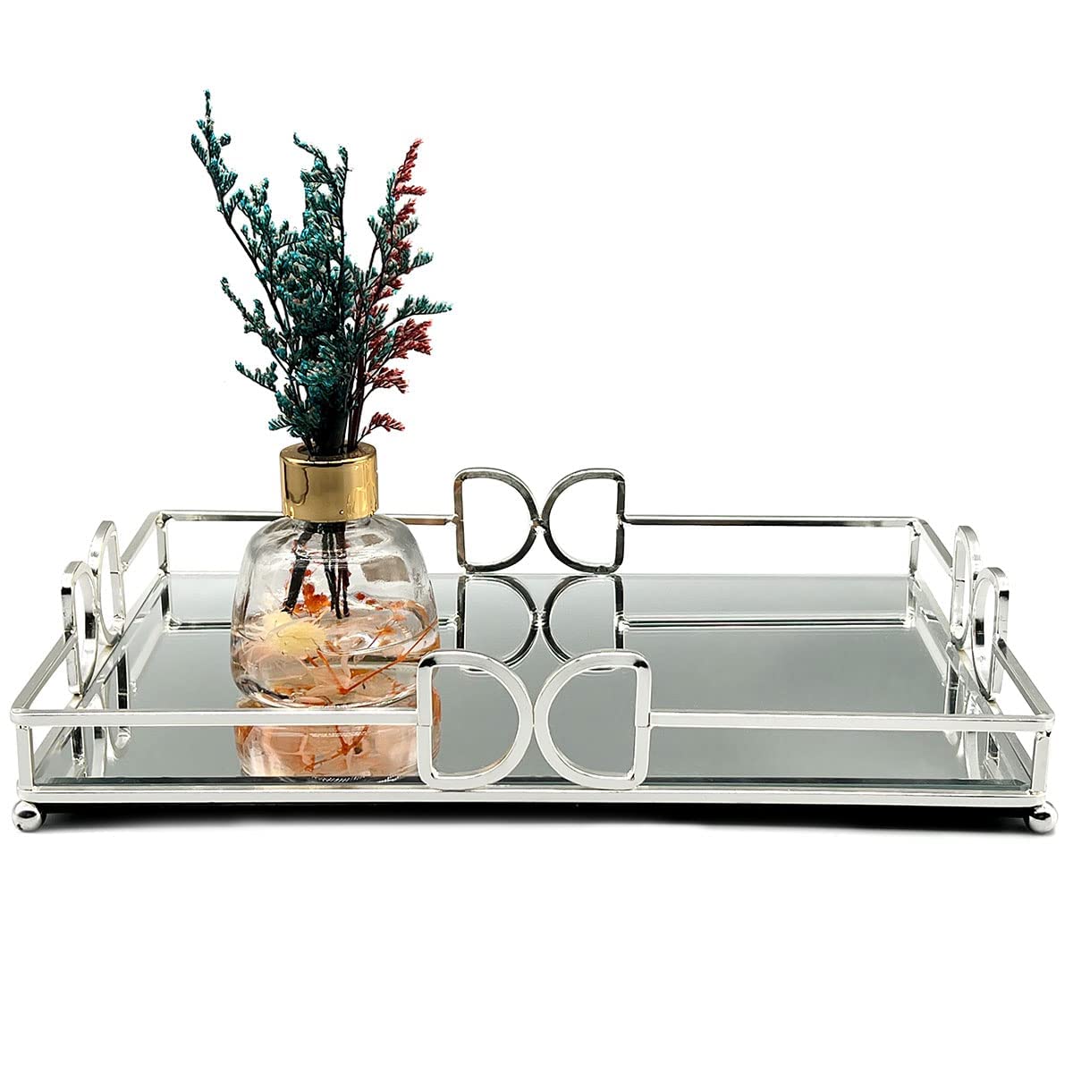 HAIGOUER decorative tray bright silver with mirror finish for dresser or bathroom