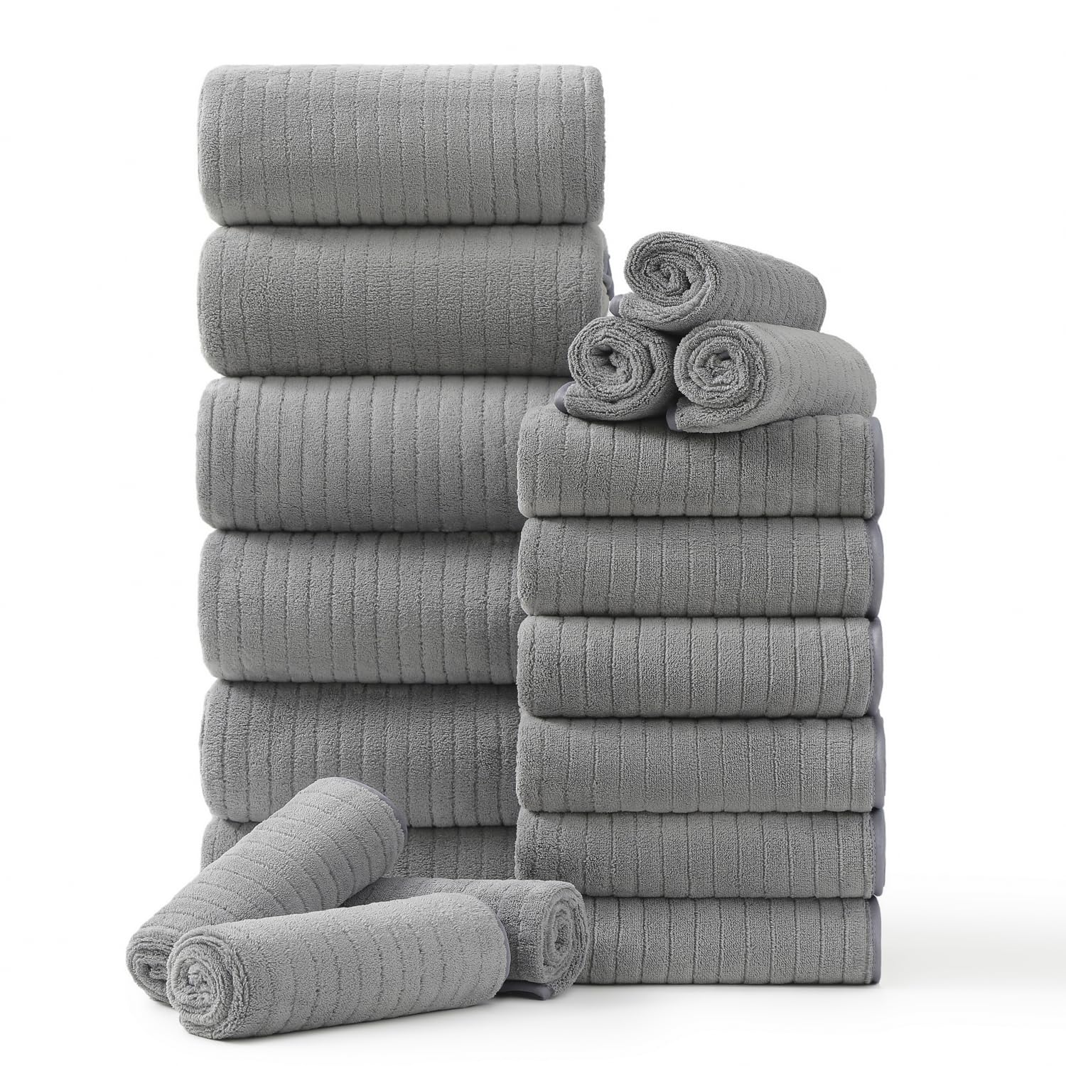 Hailea 18-piece family towel set in a bright bathroom for home spa feel.