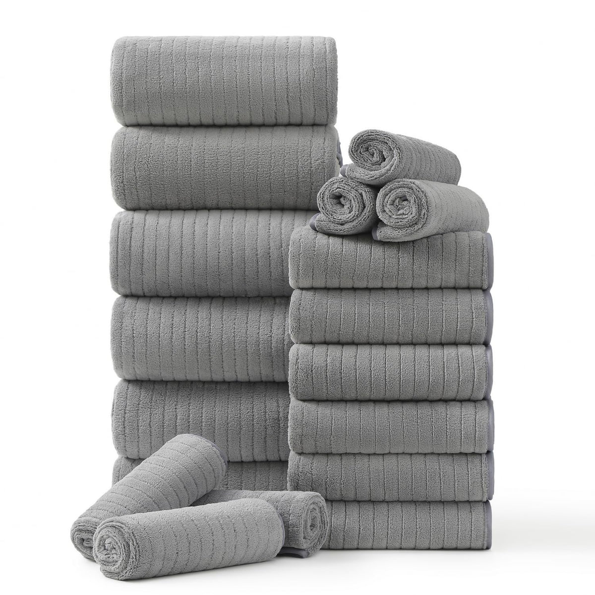 Hailea 18-piece family towel set in a bright bathroom for home spa feel.
