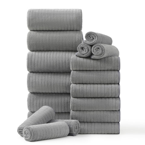 Hailea 18-piece family towel set in a bright bathroom for home spa feel.