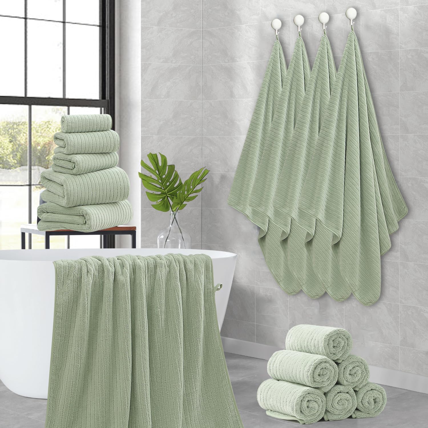 Green color option from Hailea set complements modern bathroom decor