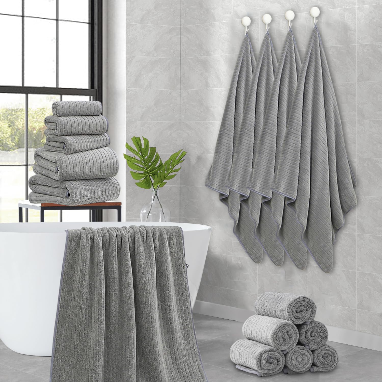 Hailea towels with hanging loops for easy storage.