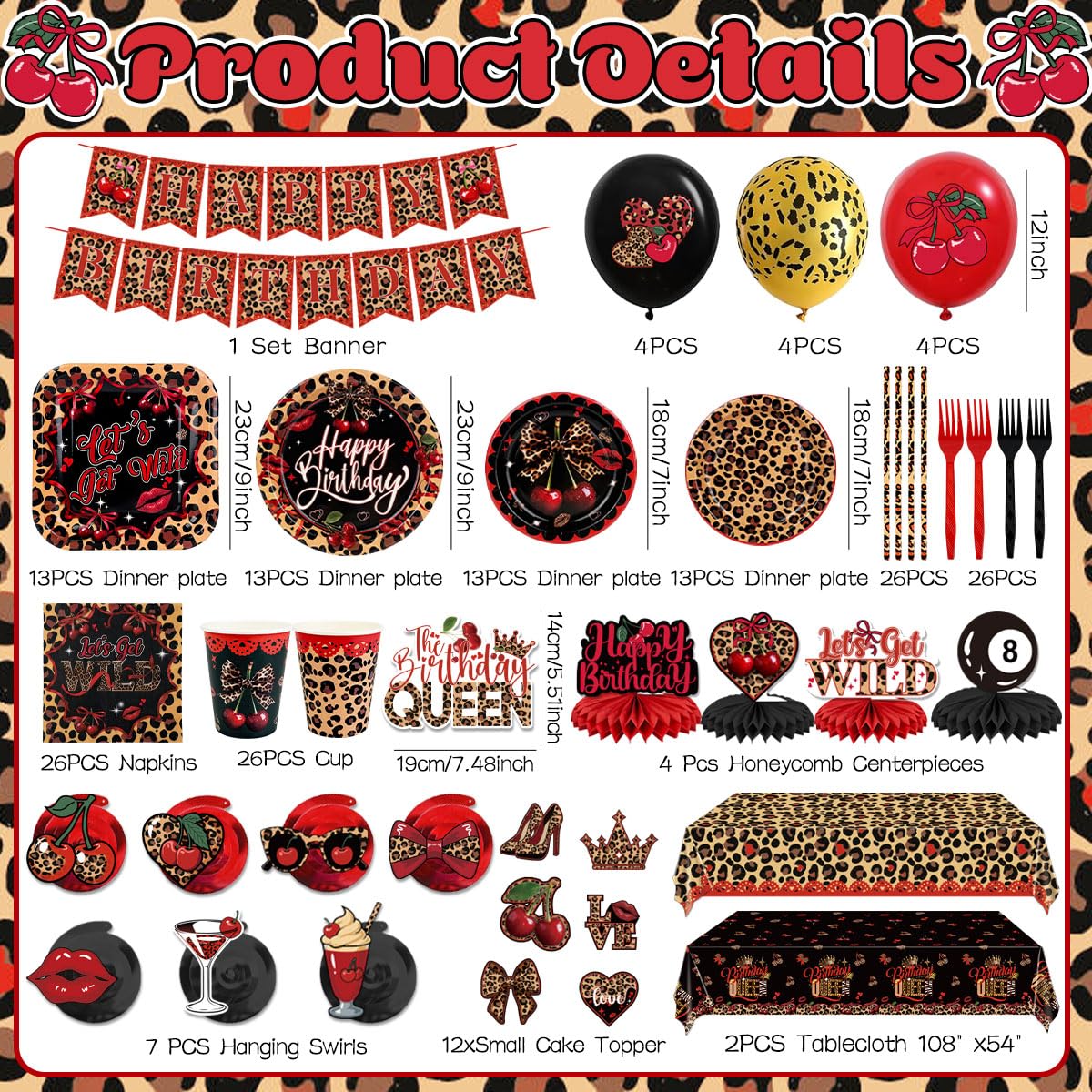 Haimimall leopard-cherry dinner plates coordinated for Y2K theme