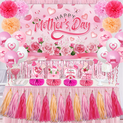 Haimimall Mother's Day backdrop pink floral for photo-worthy moments