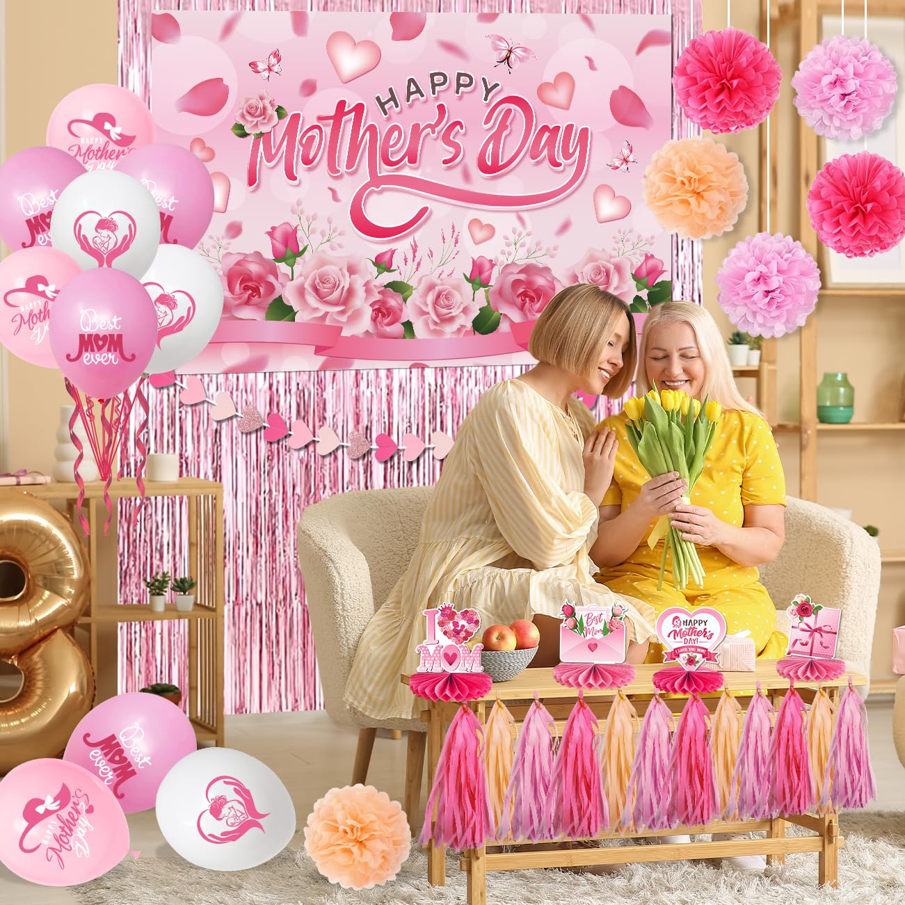 Haimimall paper pom poms brighten tables and ceiling areas