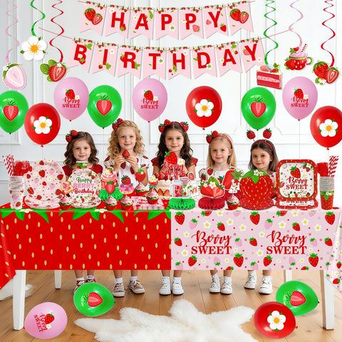 Haimimall strawberry balloons and hanging swirls create playful movement