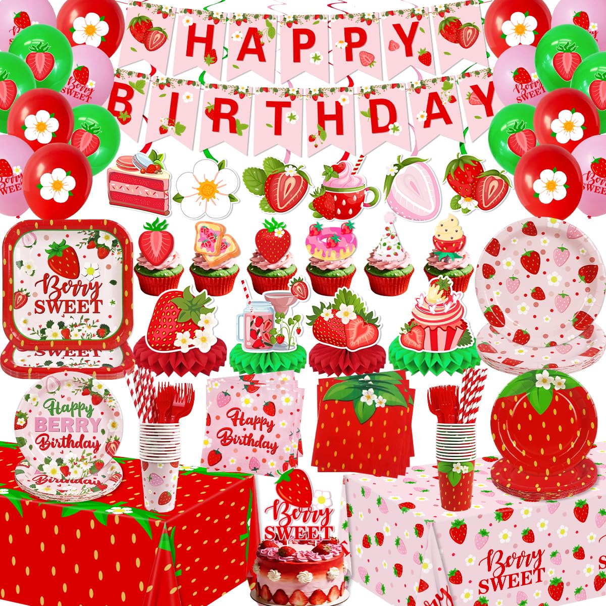 Haimimall strawberry banner for berry-themed party photos
