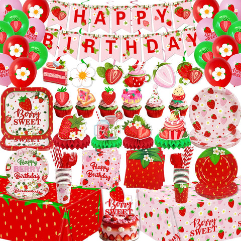 Haimimall strawberry banner for berry-themed party photos