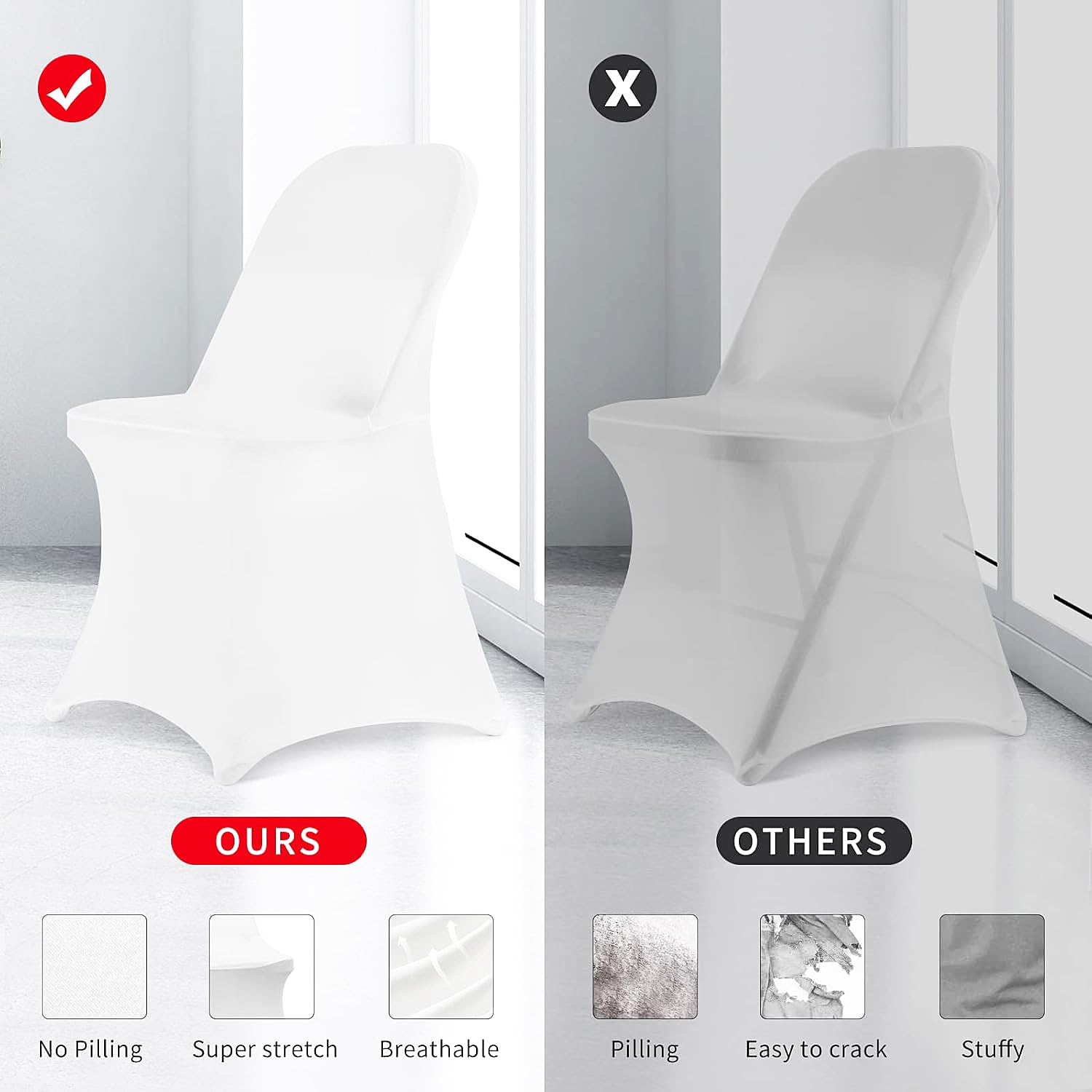 Elastic corner bags securely hold the chair cover in place