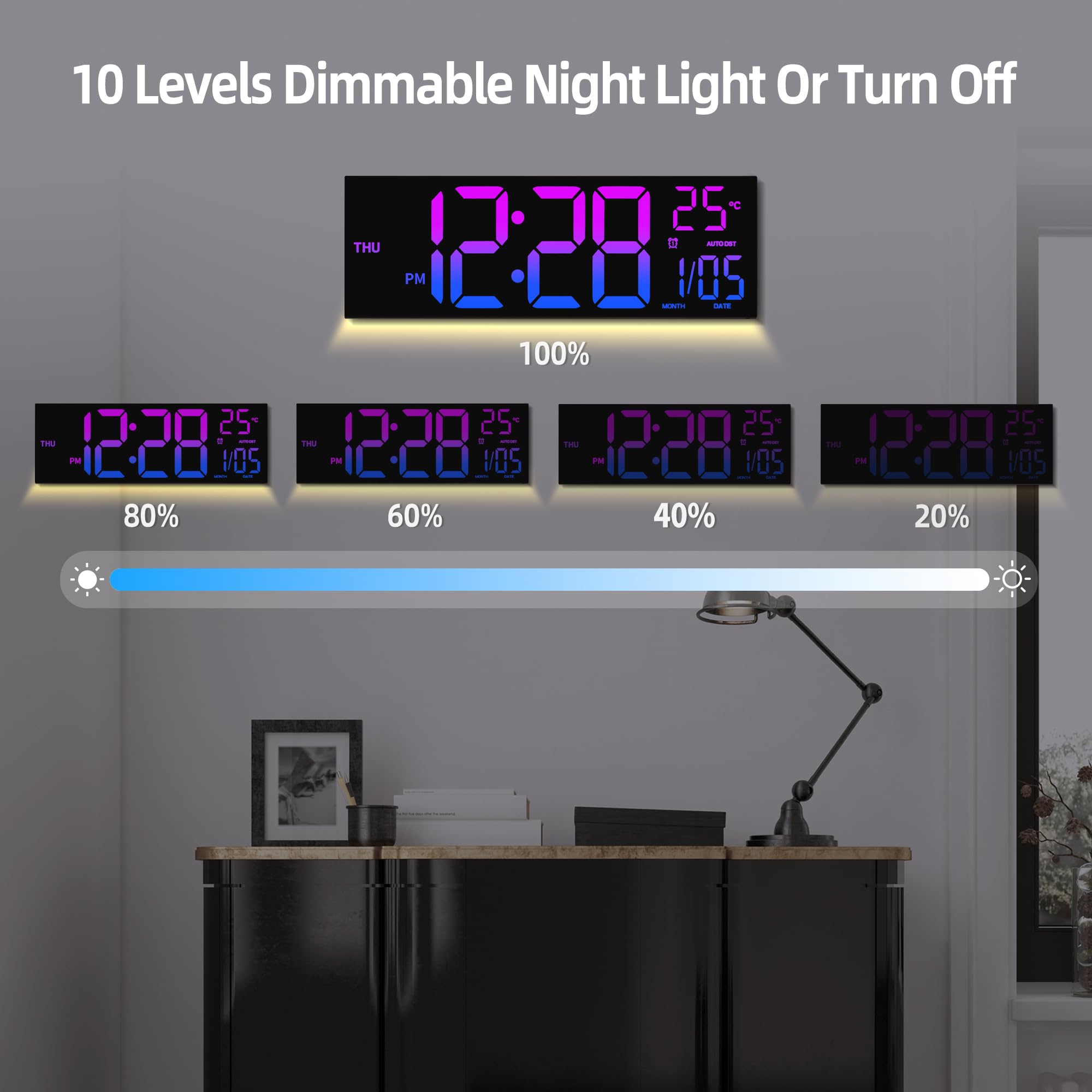 HAITANG night light with 10 levels offers room-appropriate illumination.