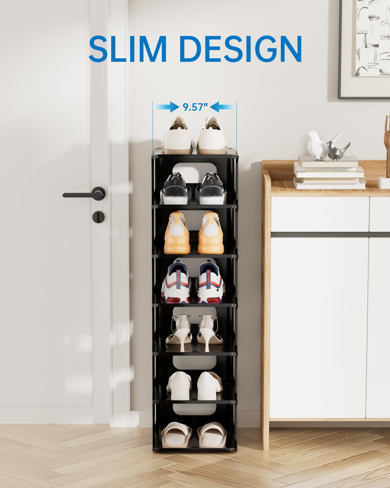 HAIXIN 7-tier stackable rack demonstrates efficient vertical storage for a clutter-free closet.