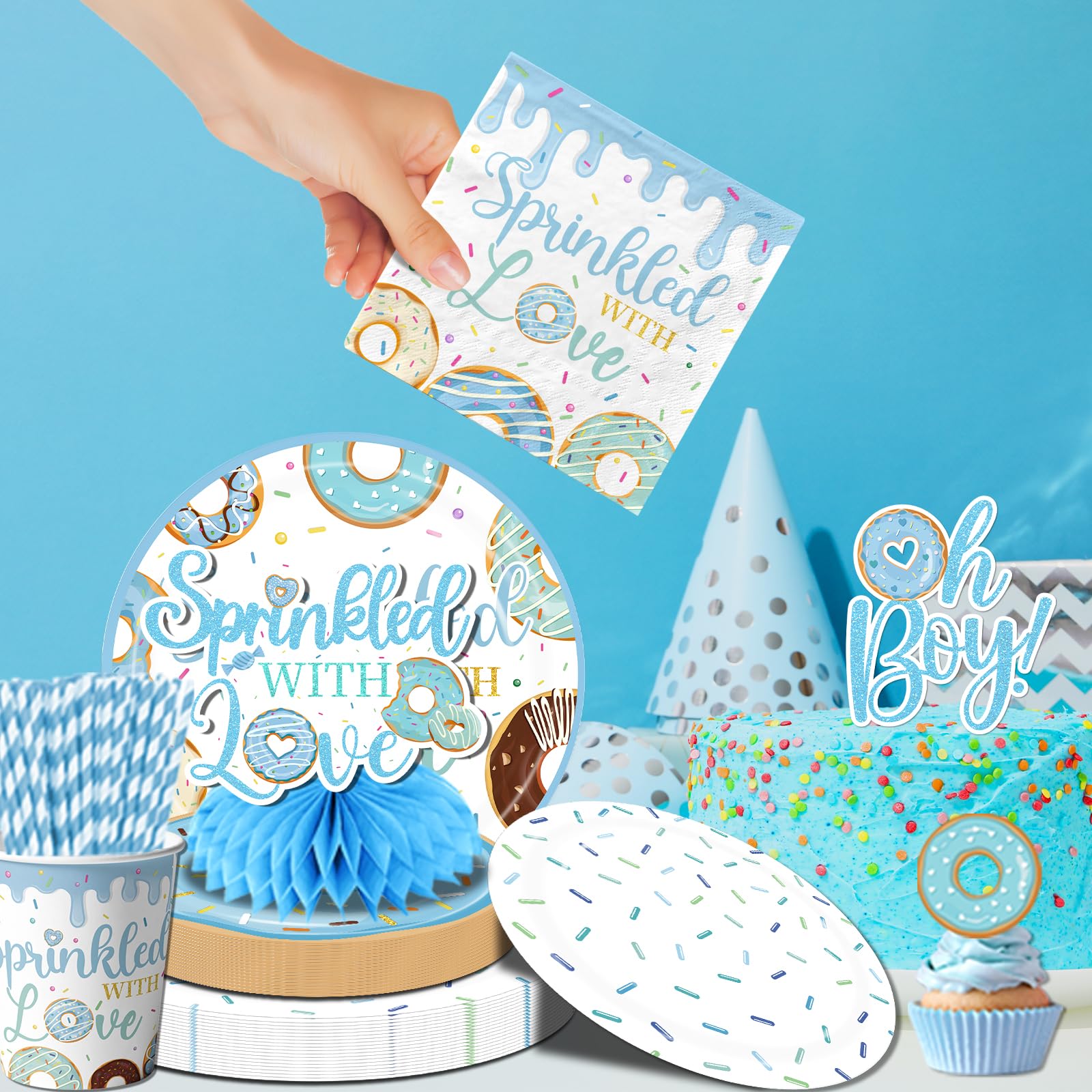 HAKOTI Baby Sprinkle blue donut honeycomb balls add vibrant decor accents