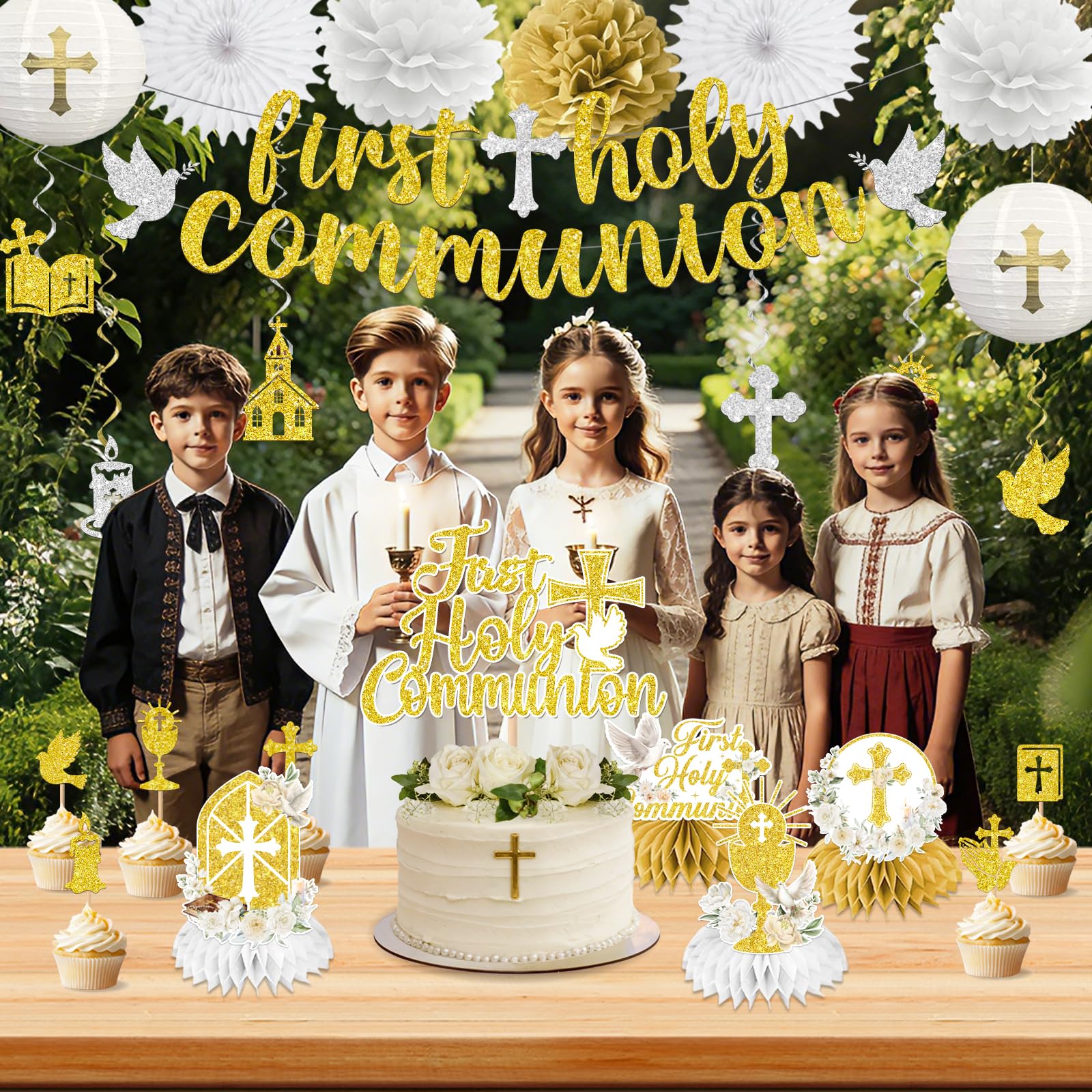 HAKOTI baptism centerpieces honeycomb elevate table decor with subtle shine