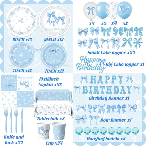 HAKOTI Blue Bow cake toppers complete the display