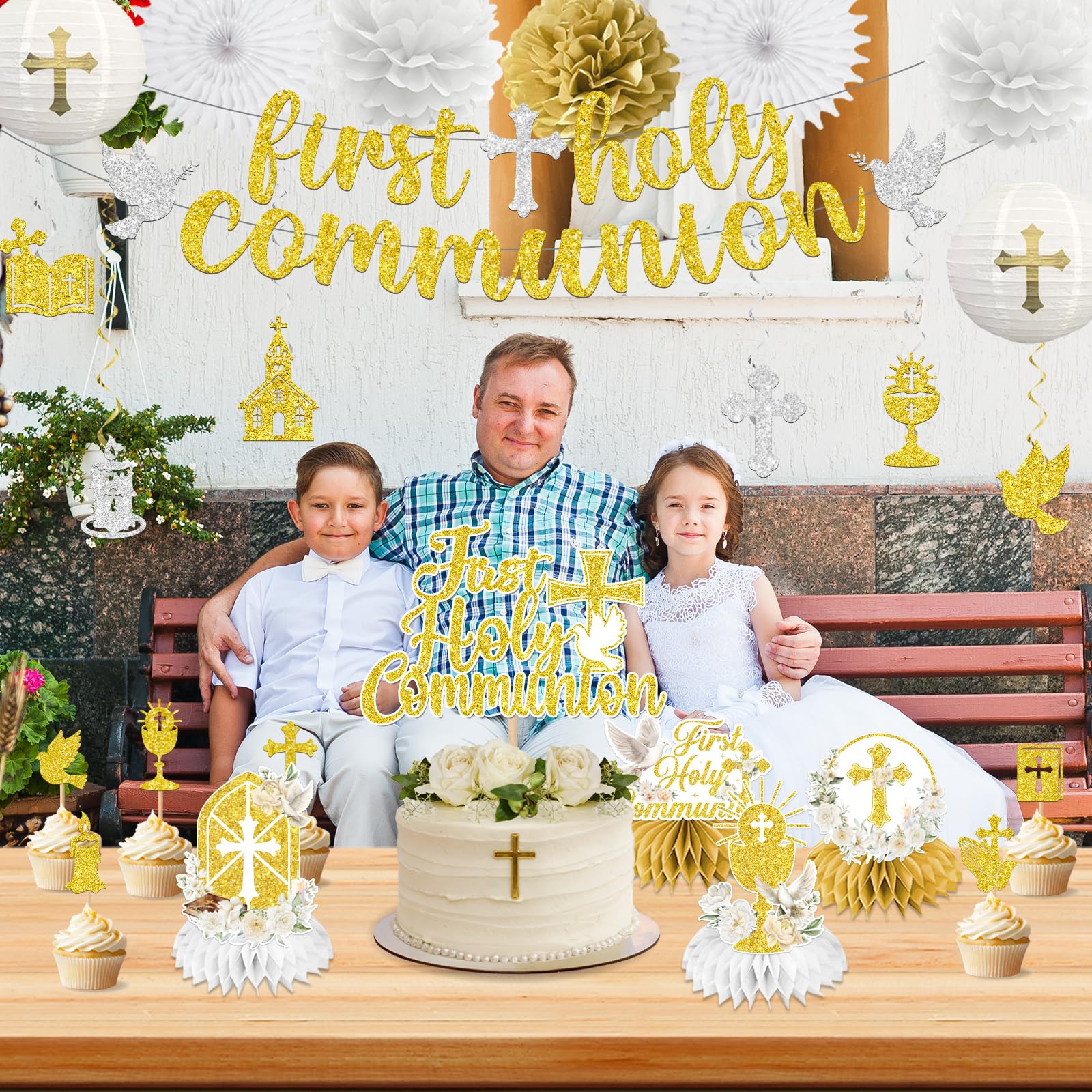 HAKOTI cross dove bible decor in gold adds meaningful accents to the celebration