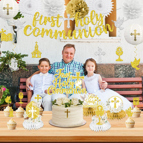 HAKOTI cross dove bible decor in gold adds meaningful accents to the celebration