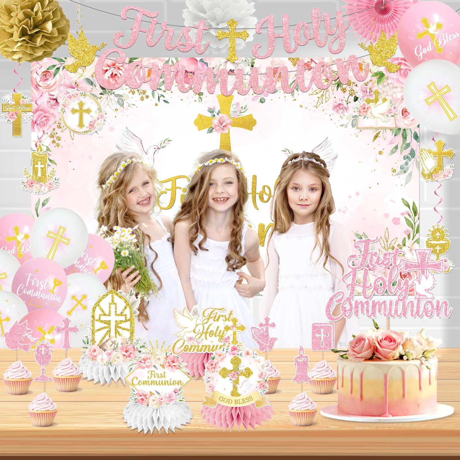 Hakoti pink and gold hanging swirls add shimmer and movement