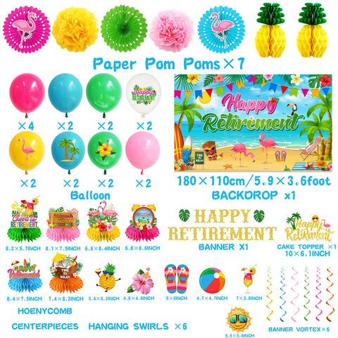 Hakoti happy retirement banner creates a bright focal point for guests