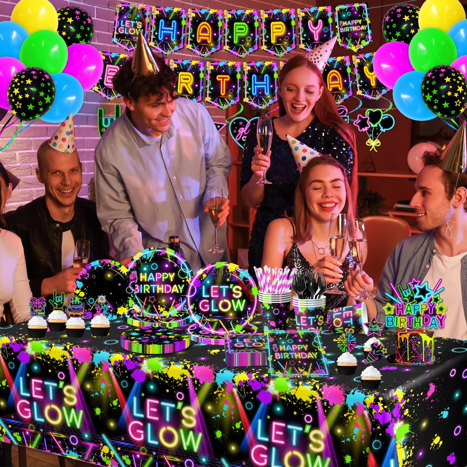 HAKOTI neon party plates 7-inch ideal for dessert portions