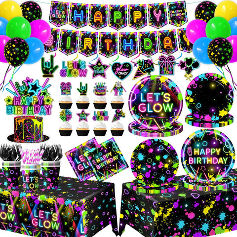 HAKOTI neon party plates 9-inch for sturdy meals at glow events