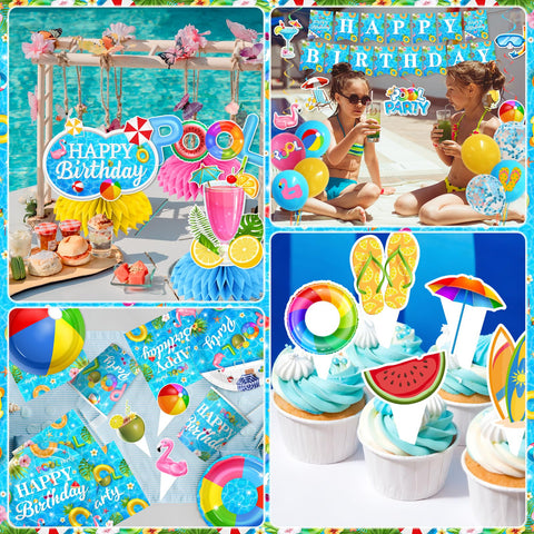 HAKOTI pool party balloons and banner set for instant poolside ambiance.