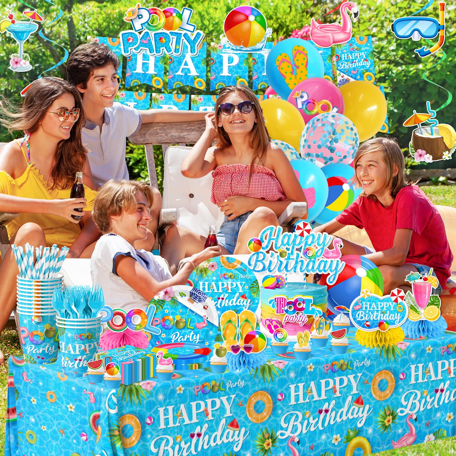 HAKOTI pool party dessert plates with tropical print for colorful beach table styling.