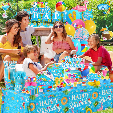 HAKOTI pool party dessert plates with tropical print for colorful beach table styling.