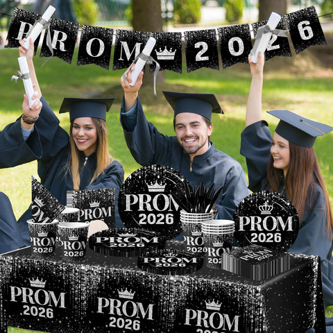 Hakoti prom 2026 tablecloth adds sleek silver and black ambience