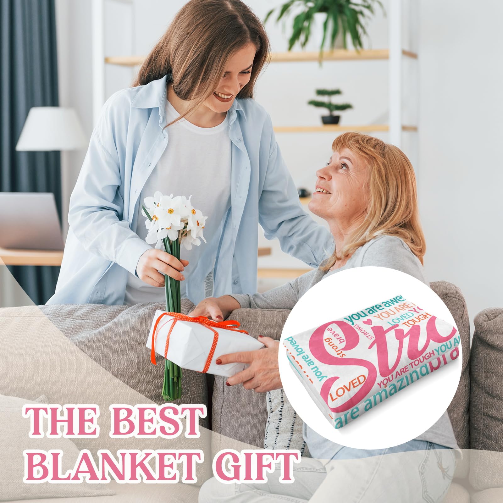 Hakumata hug blanket folded display highlights easy care and cozy appeal.