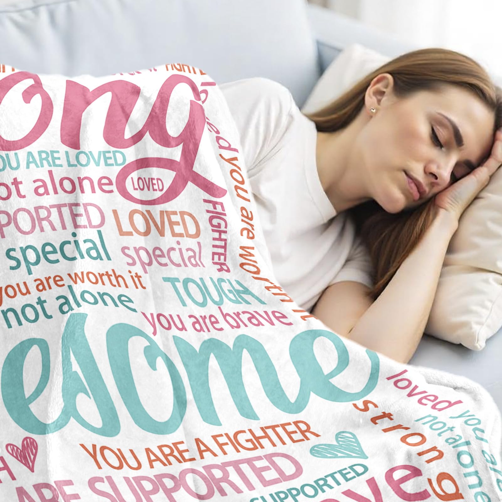 Hakumata hug blanket wrapped in bed shows comforting warmth during rest and recovery.