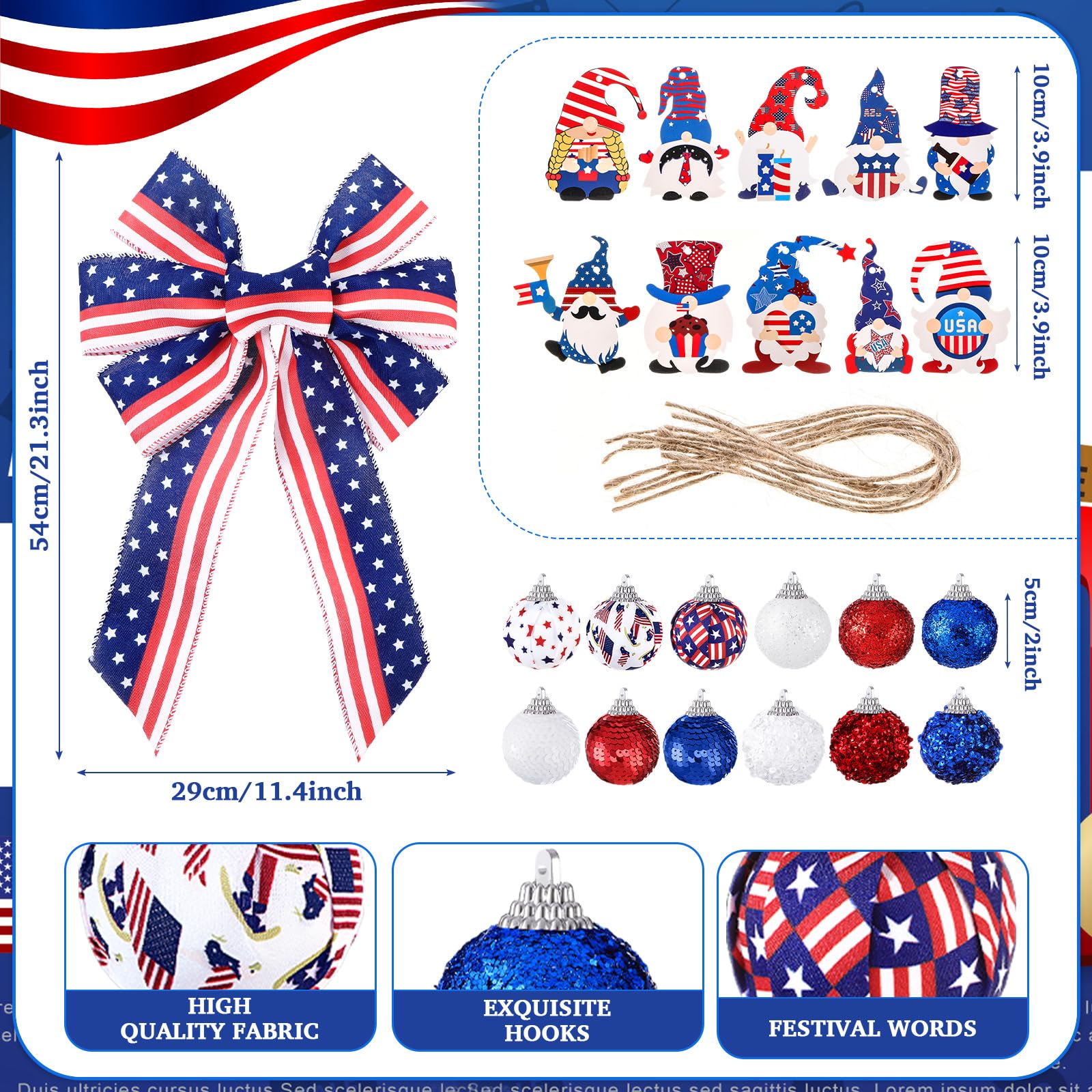 Halfchet Independence Day balls decorate trees with vibrant color and sparkle.