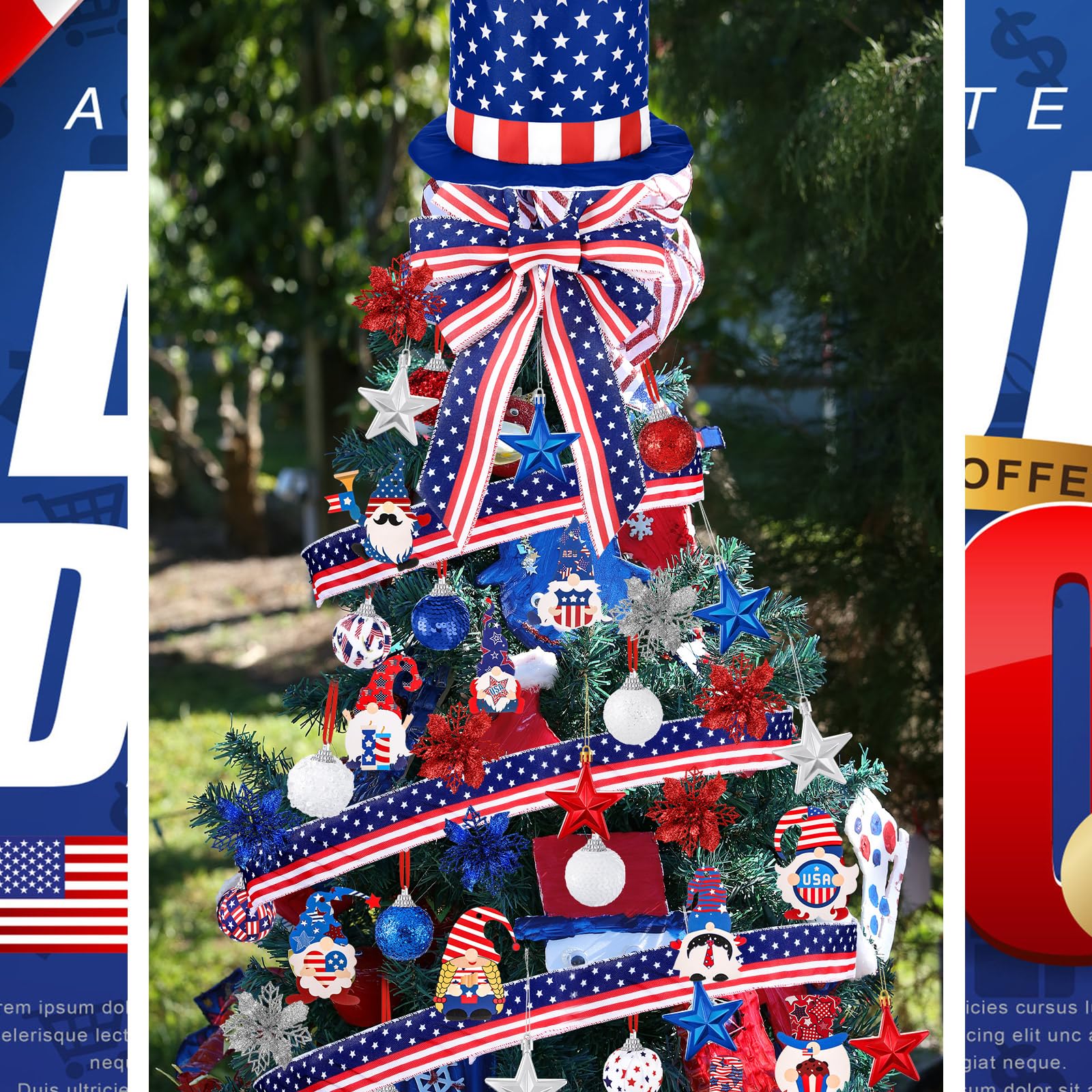 Halfchet patriotic ribbon topper elevates Christmas and Independence Day trees.