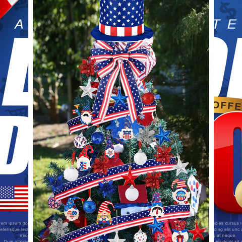 Halfchet patriotic ribbon topper elevates Christmas and Independence Day trees.