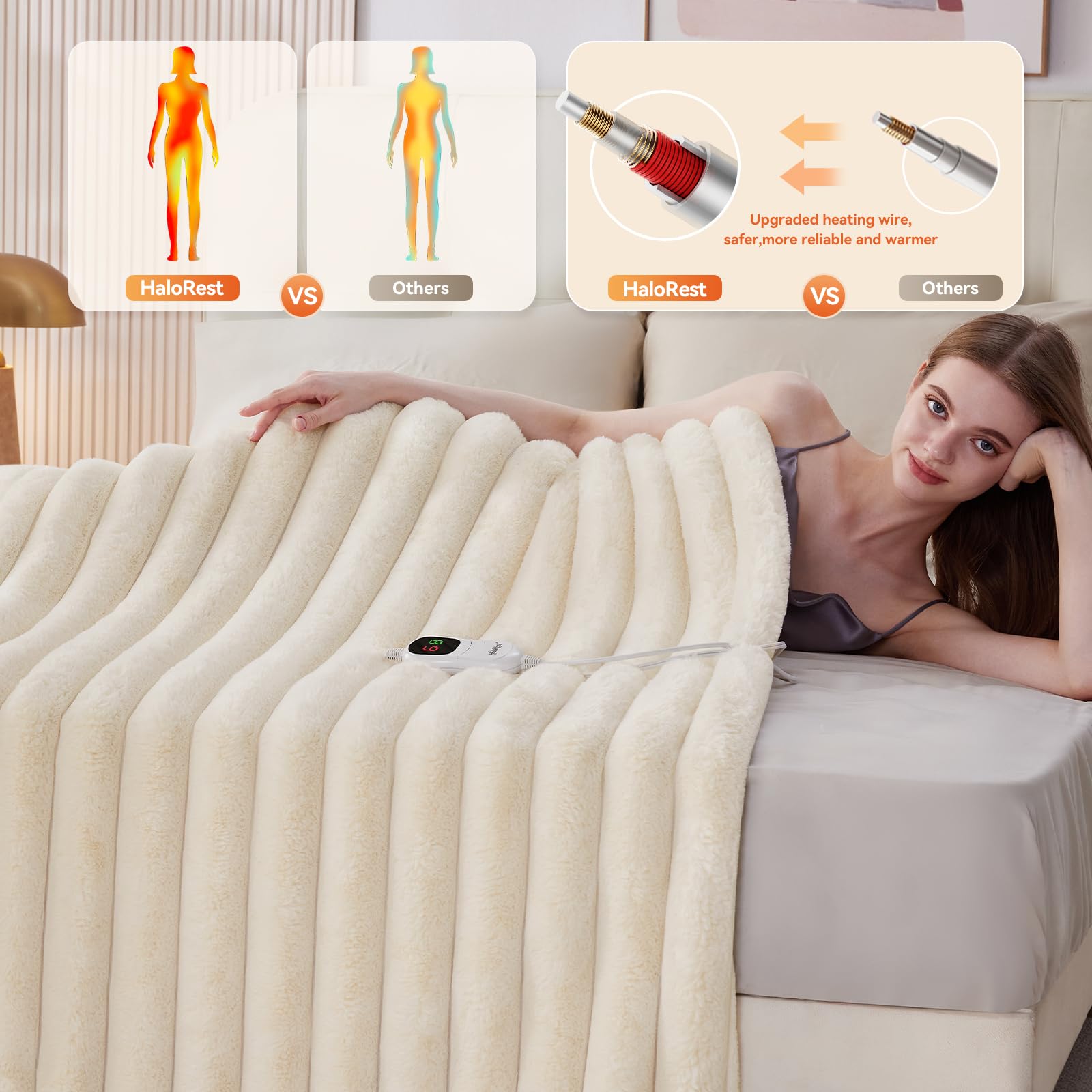 HaloRest control panel displays 10 heat levels for precise comfort.