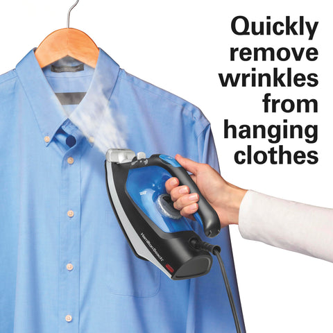 Long 8-foot cord on Hamilton Beach 2-in-1 iron for flexible movement.