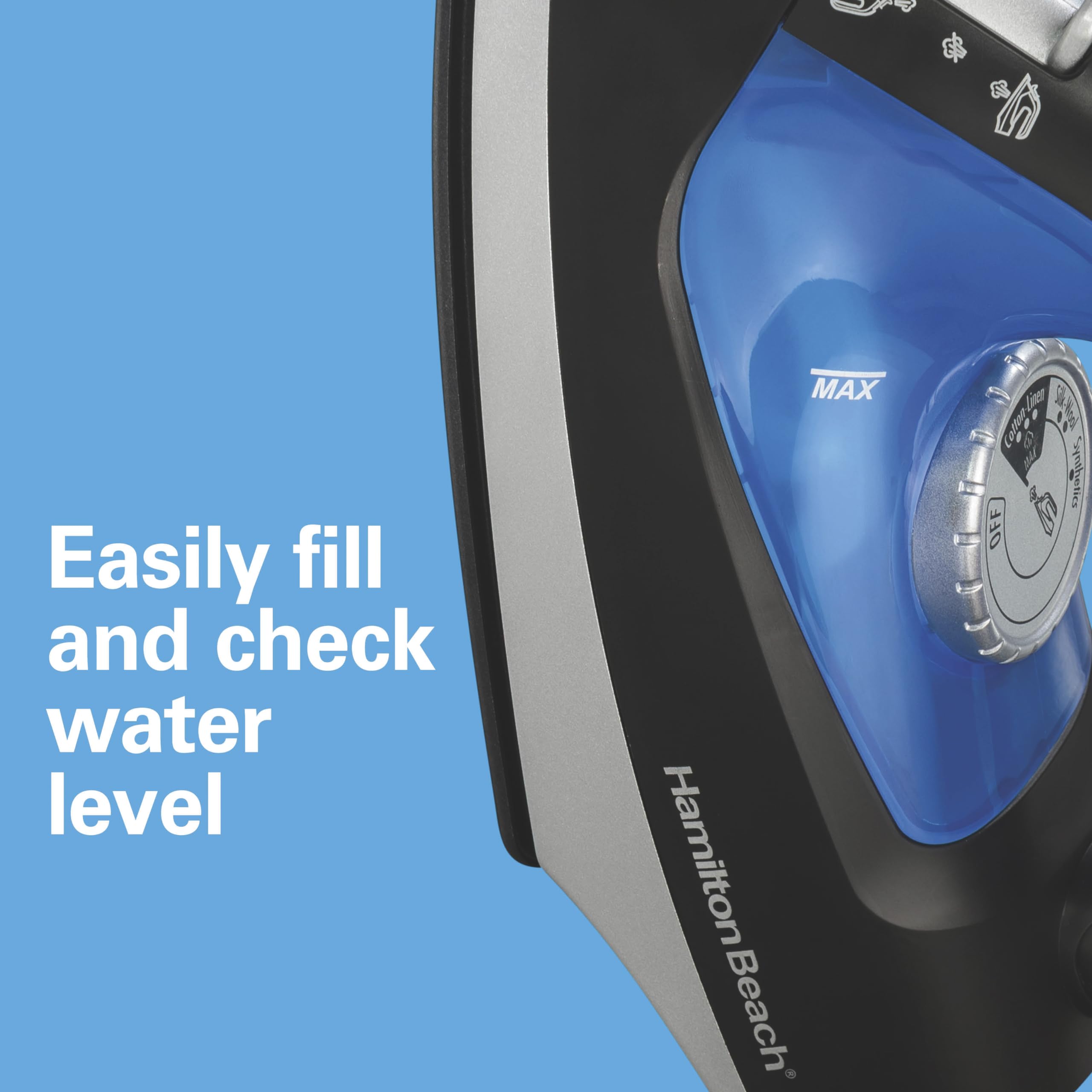 Black and blue Hamilton Beach 2-in-1 iron adds style to laundry day.