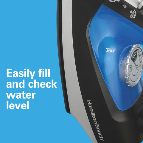 Black and blue Hamilton Beach 2-in-1 iron adds style to laundry day.