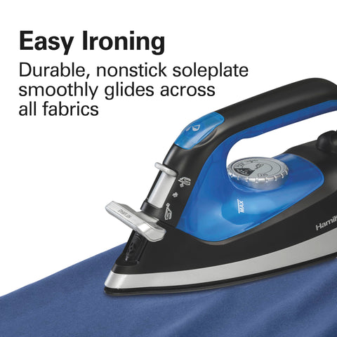 Compact design of Hamilton Beach 2-in-1 iron for easy storage.
