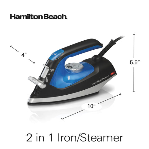 Hamilton Beach 2-in-1 iron stores neatly after use.