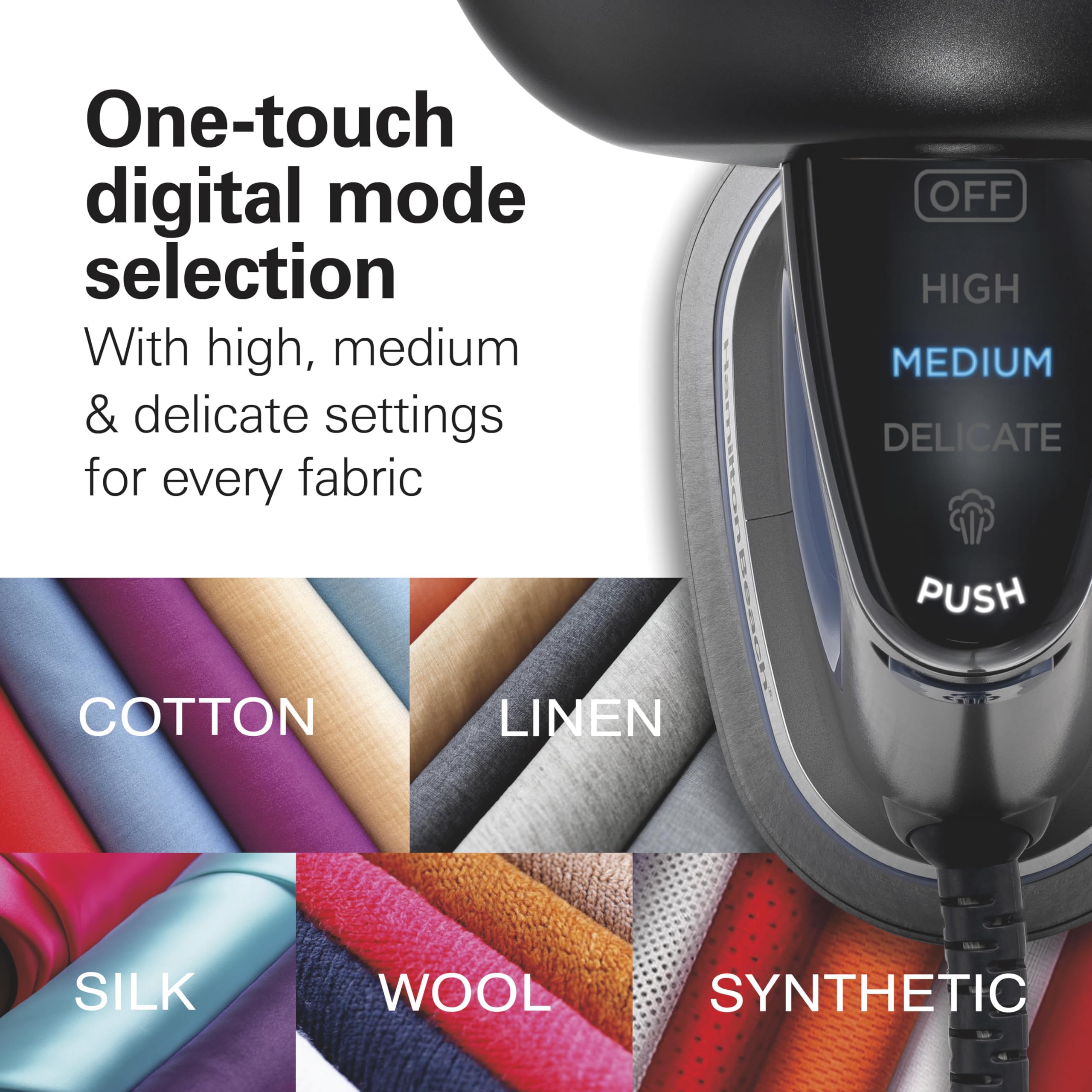 Durathon nonstick faceplate gliding smoothly over fabrics.