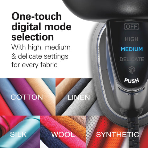 Durathon nonstick faceplate gliding smoothly over fabrics.